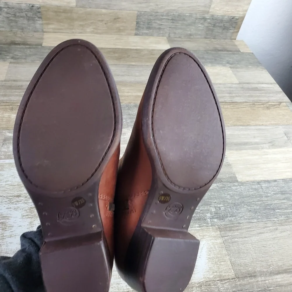 Lucky Brand Basel Womens Booties Sz 5 W Toffee Brown Leather Side Zip Ankle Boot